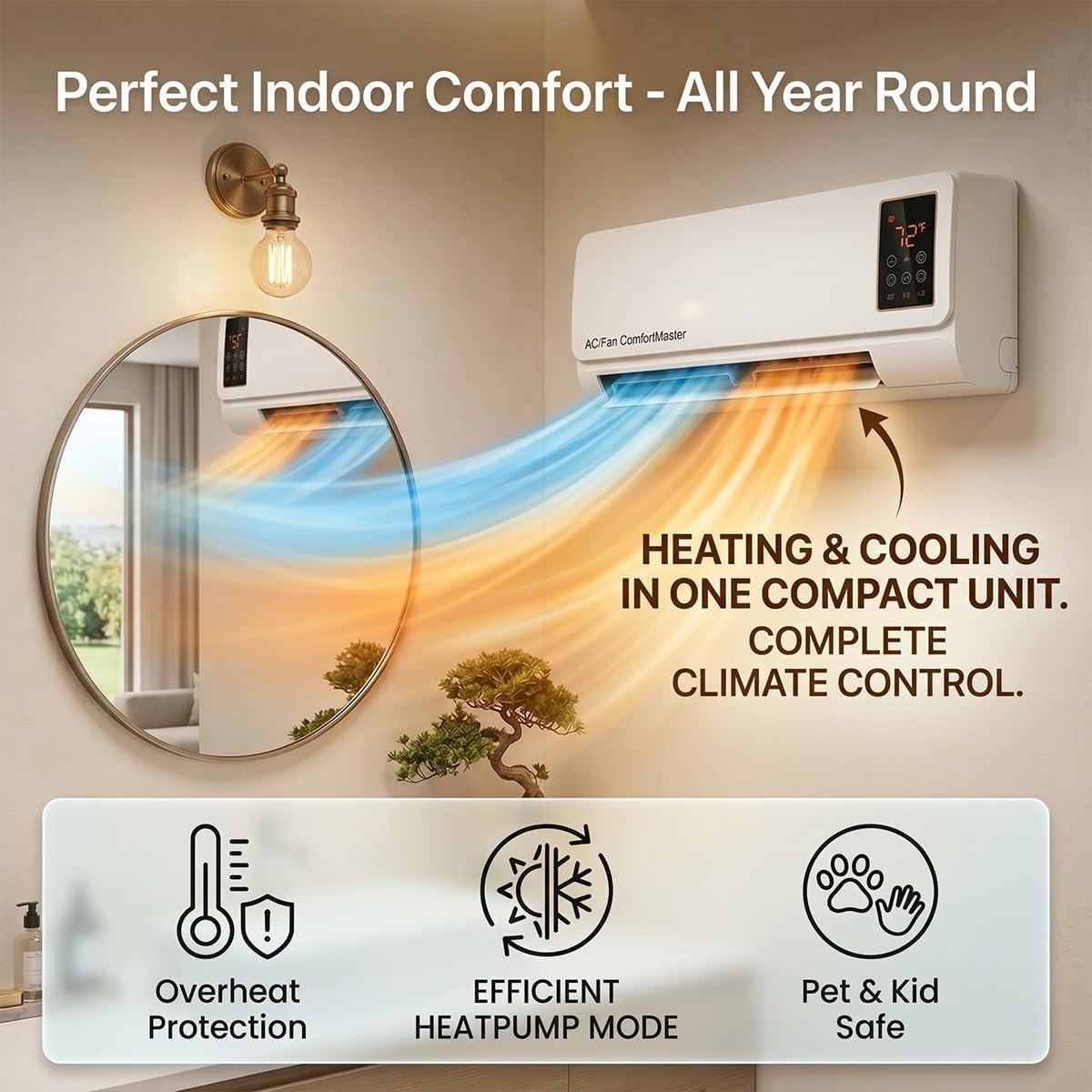 Smart Bathroom Fan - 1800W 벽걸이형 에어컨 팬 및 히터